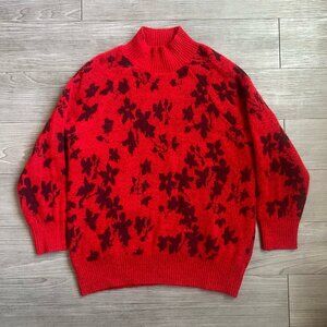 Liz Claiborne Mock Neck Red Floral Knit Acrylic Sweater Winter Size XL